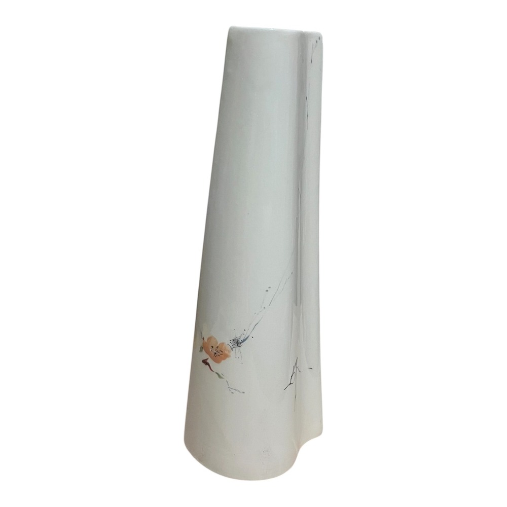Baatz Ceramics USA Signed Original Bud Vase Whiteβ Floral Hand Painted 8.5 Inch